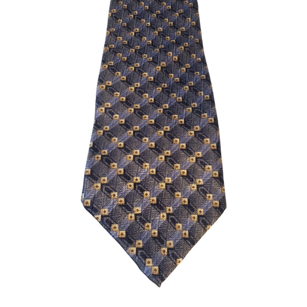 Van Heusen Mens Tie Necktie Designer Blue‎ Navy Tan Geometric Made in USA